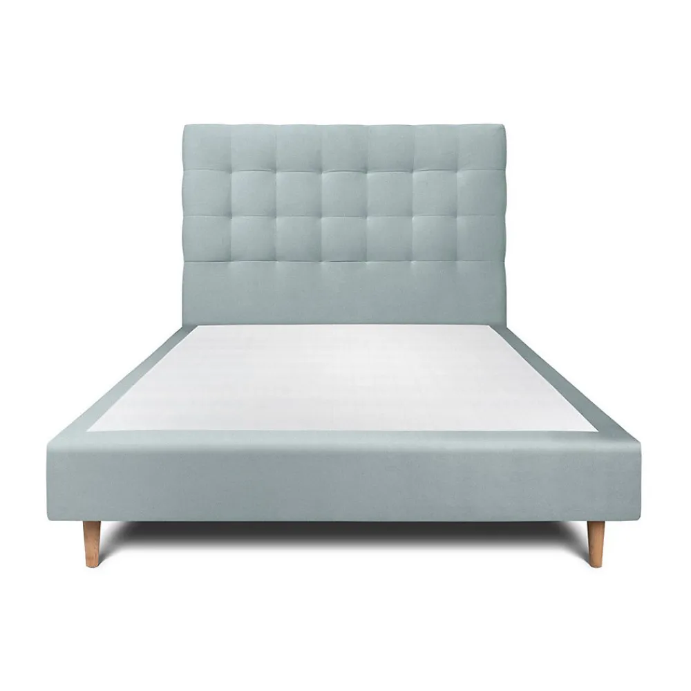 Lit avec tête de lit capitonnée velours et sommier - Lit en bois massif>Sommeil De Plomb Outlet