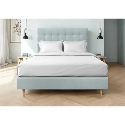 Lit avec tête de lit capitonnée velours et sommier - Lit en bois massif>Sommeil De Plomb Outlet