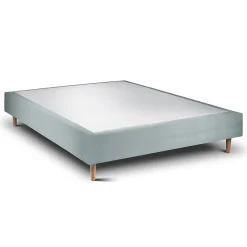 Lit avec tête de lit capitonnée velours et sommier - Lit en bois massif><noscript><img width=