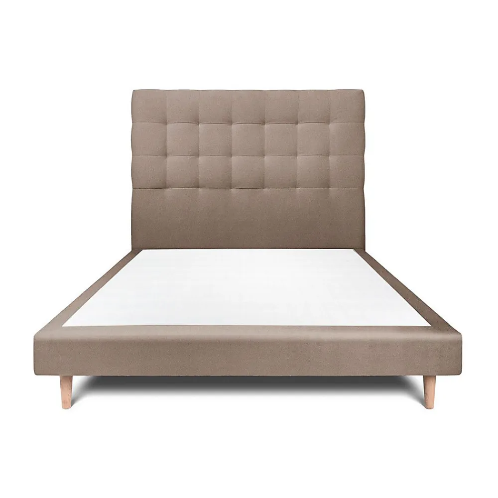 Lit avec tête de lit capitonnée velours et sommier - Lit en bois massif>Sommeil De Plomb Clearance