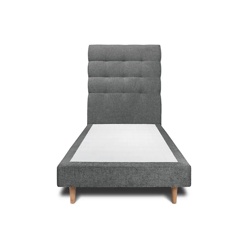 Lit avec tête de lit capitonnée tissu et sommier tapissier - Lit en bois massif>Sommeil De Plomb Sale
