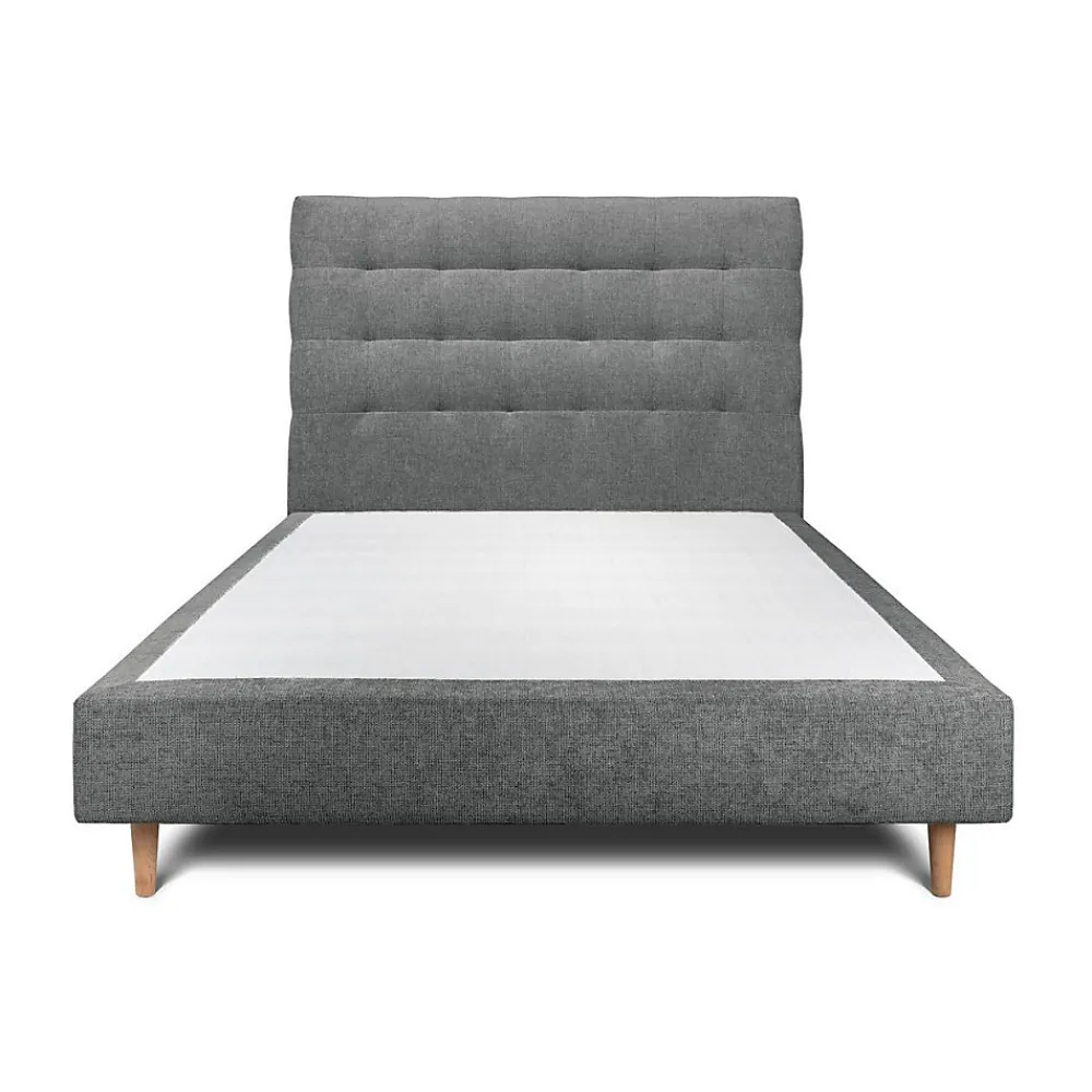 Lit avec tête de lit capitonnée tissu et sommier tapissier - Lit en bois massif>Sommeil De Plomb Sale