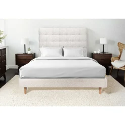 Sommeil De Plomb Lit avec tête de lit capitonnée et sommier tapissier - Lit en bois massif* Lit Double