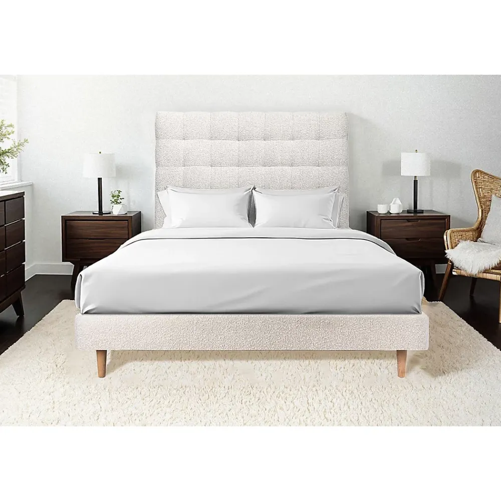 Sommeil De Plomb Lit avec tête de lit capitonnée et sommier tapissier - Lit en bois massif* Lit Double