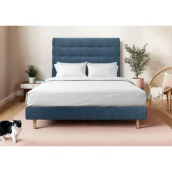 Lit avec tête de lit capitonnée tissu et sommier tapissier - Lit en bois massif>Sommeil De Plomb Clearance