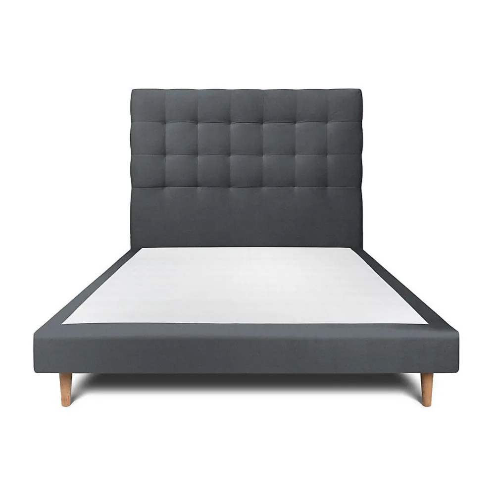 Lit avec tête de lit capitonnée velours et sommier - Lit en bois massif>Sommeil De Plomb Outlet