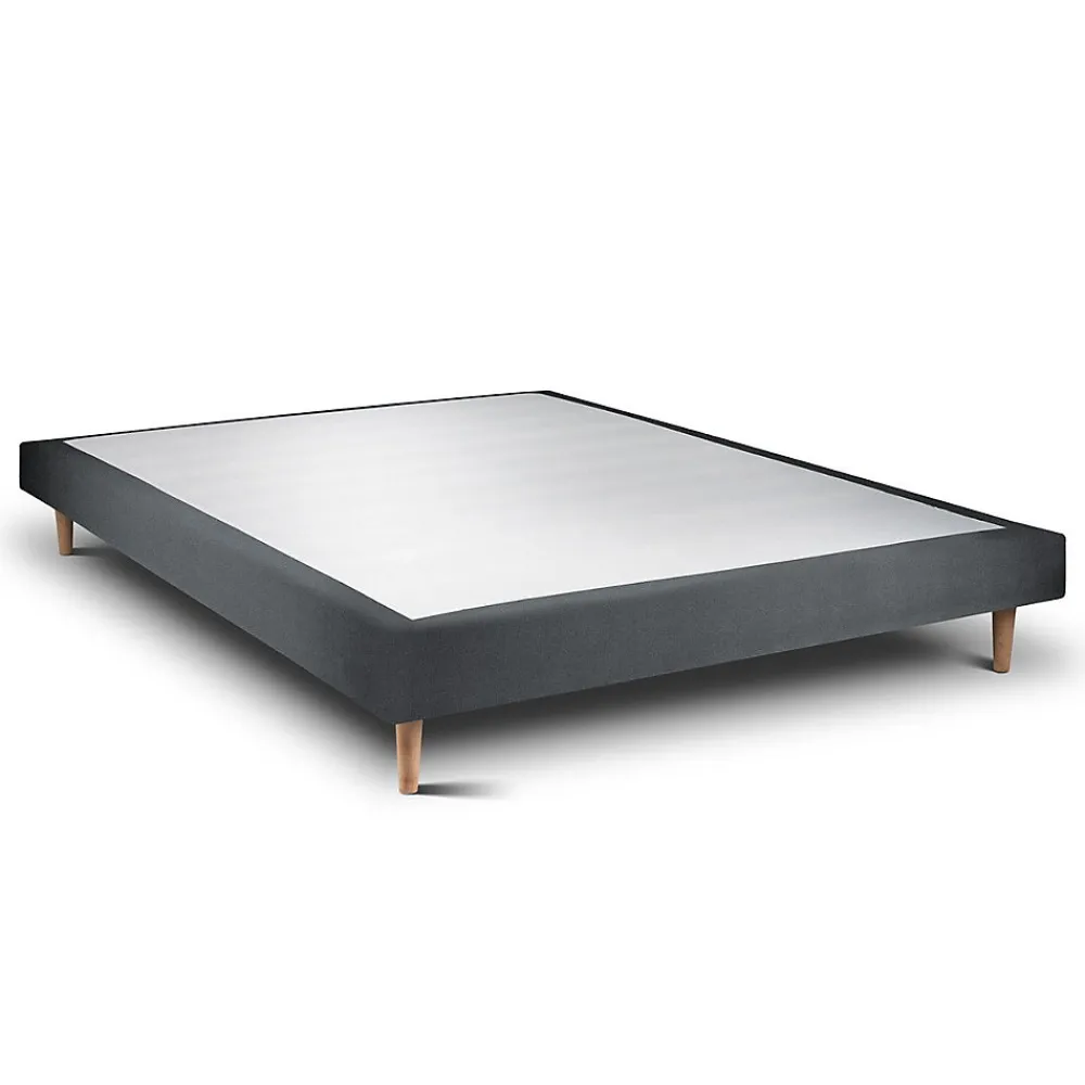 Lit avec tête de lit capitonnée velours et sommier - Lit en bois massif>Sommeil De Plomb Outlet