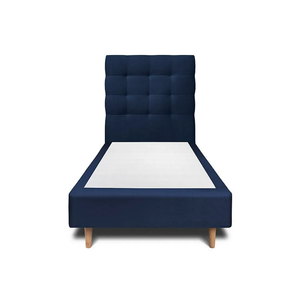 Lit avec tête de lit capitonnée velours et sommier - Lit en bois massif>Sommeil De Plomb Best