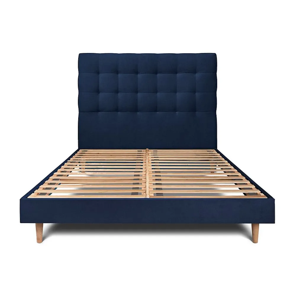 Sommeil De Plomb Lit avec tête de lit capitonnée velours et sommier kit - Lit en bois massif* Lit Simple