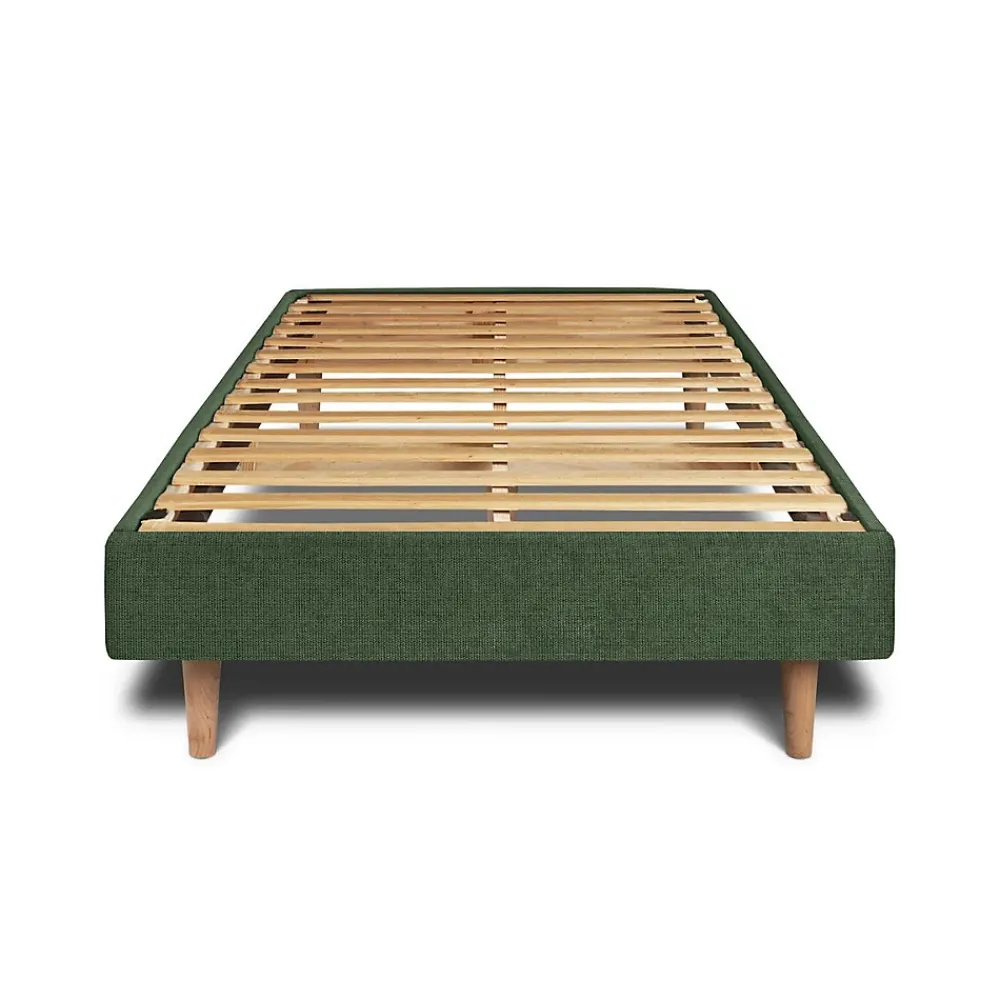 Sommeil De Plomb Lit avec tête de lit capitonnée tissu et sommier kit - Lit en bois massif* Lit Simple