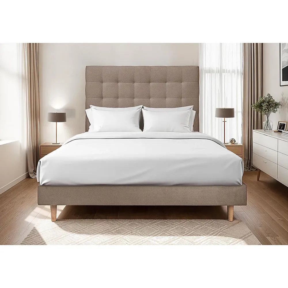 Sommeil De Plomb Lit avec tête de lit capitonnée velours et sommier kit - Lit en bois massif* Lit Double