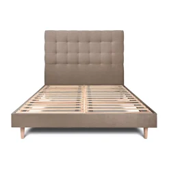 Sommeil De Plomb Lit avec tête de lit capitonnée velours et sommier kit - Lit en bois massif* Lit Double