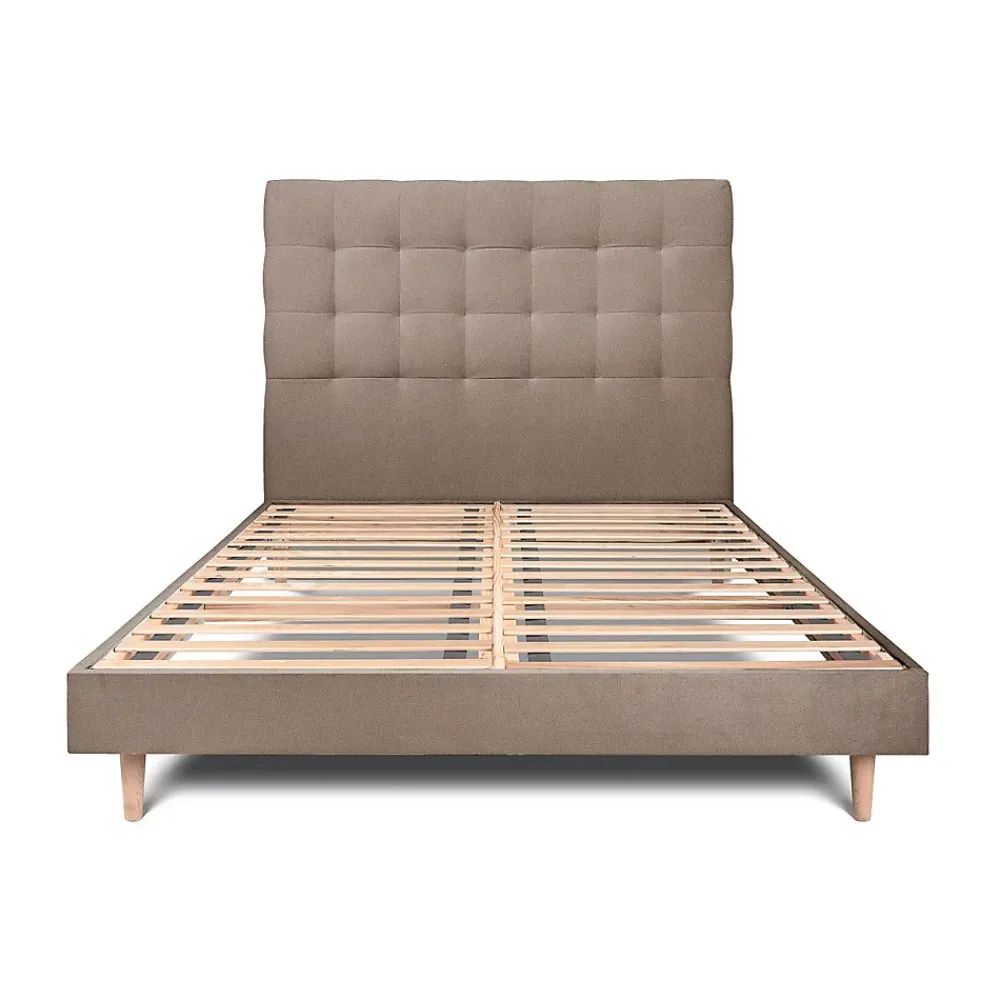 Sommeil De Plomb Lit avec tête de lit capitonnée velours et sommier kit - Lit en bois massif* Lit Double