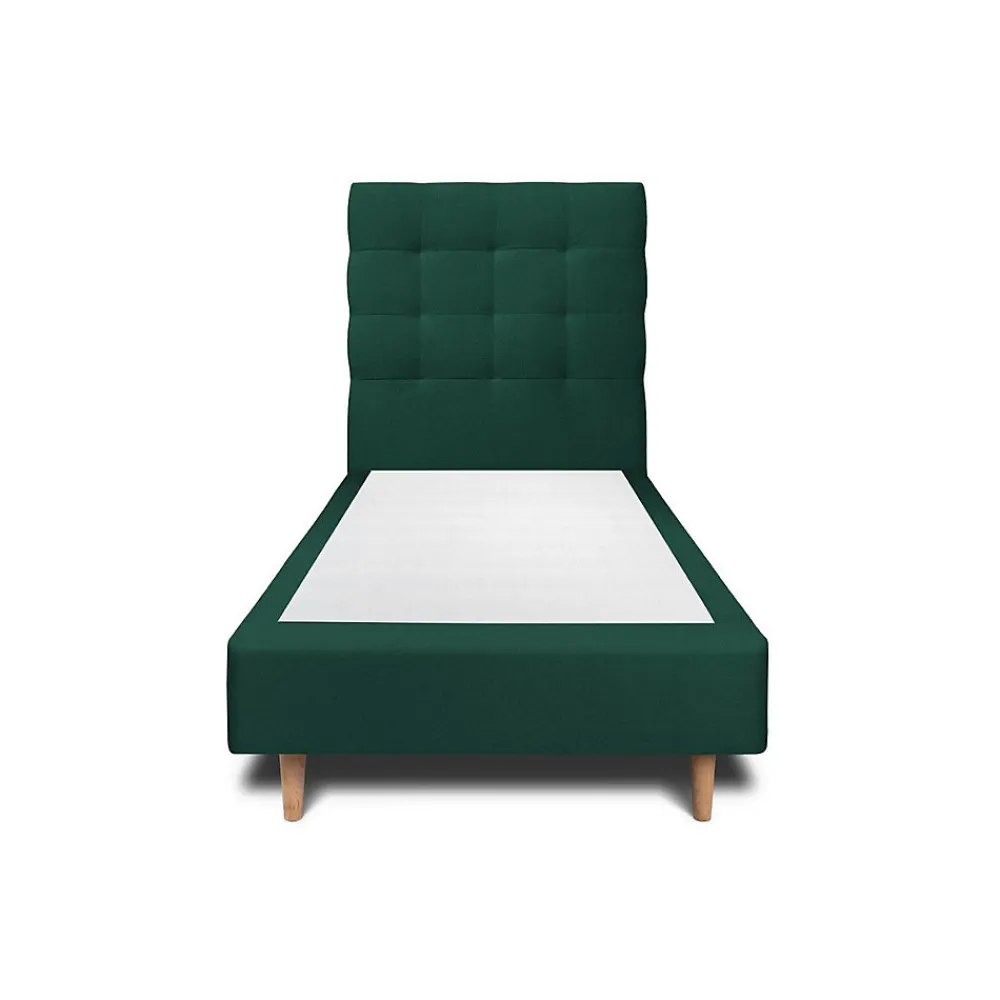 Lit avec tête de lit capitonnée velours et sommier - Lit en bois massif>Sommeil De Plomb Hot