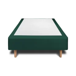 Lit avec tête de lit capitonnée velours et sommier - Lit en bois massif><noscript><img width=