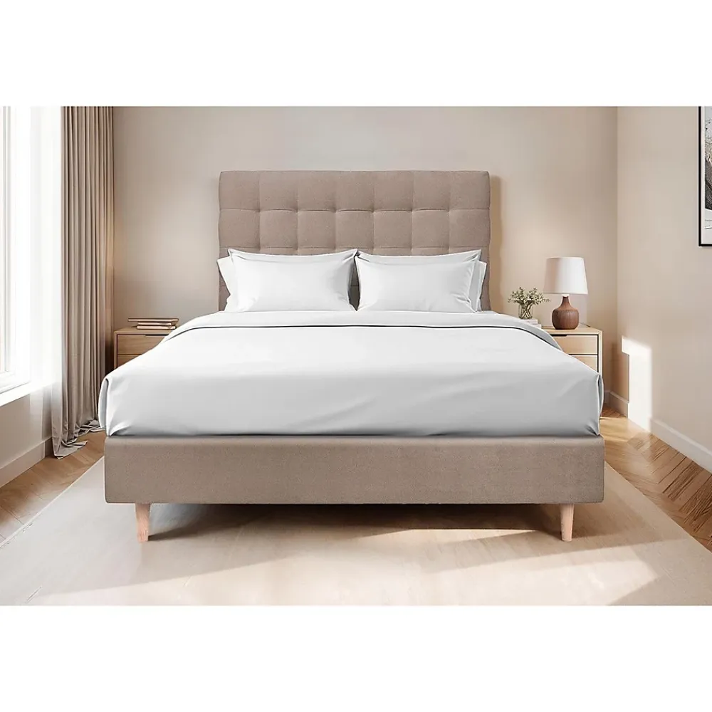 Sommeil De Plomb Lit avec tête de lit capitonnée velours et sommier - Lit en bois massif* Lit Double