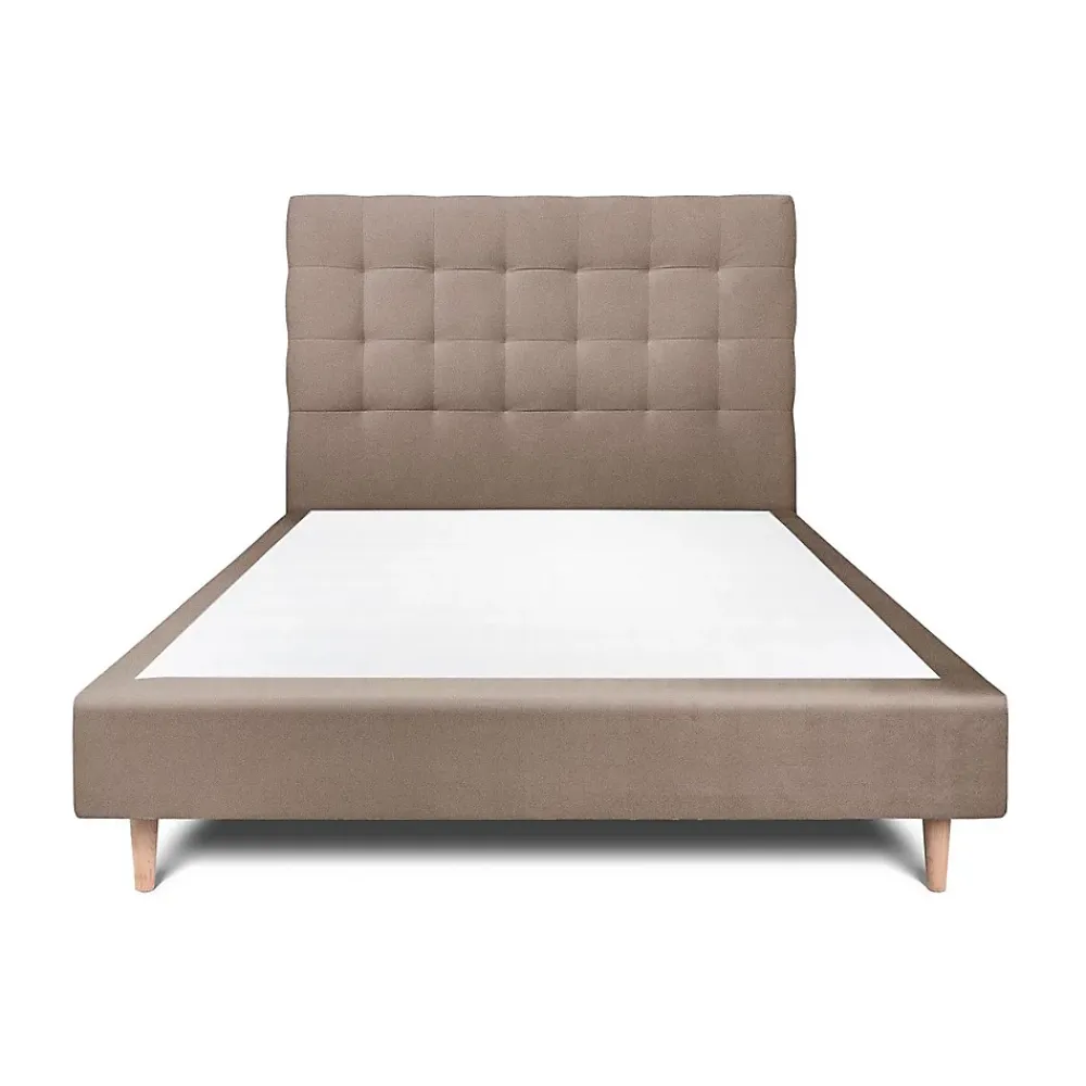 Sommeil De Plomb Lit avec tête de lit capitonnée velours et sommier - Lit en bois massif* Lit Double