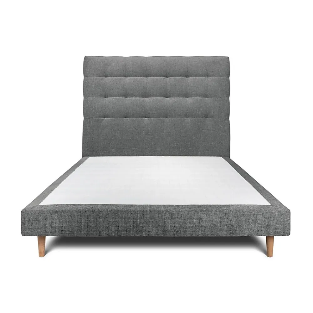 Sommeil De Plomb Lit avec tête de lit capitonnée tissu et sommier tapissier - Lit en bois massif* Lit Double