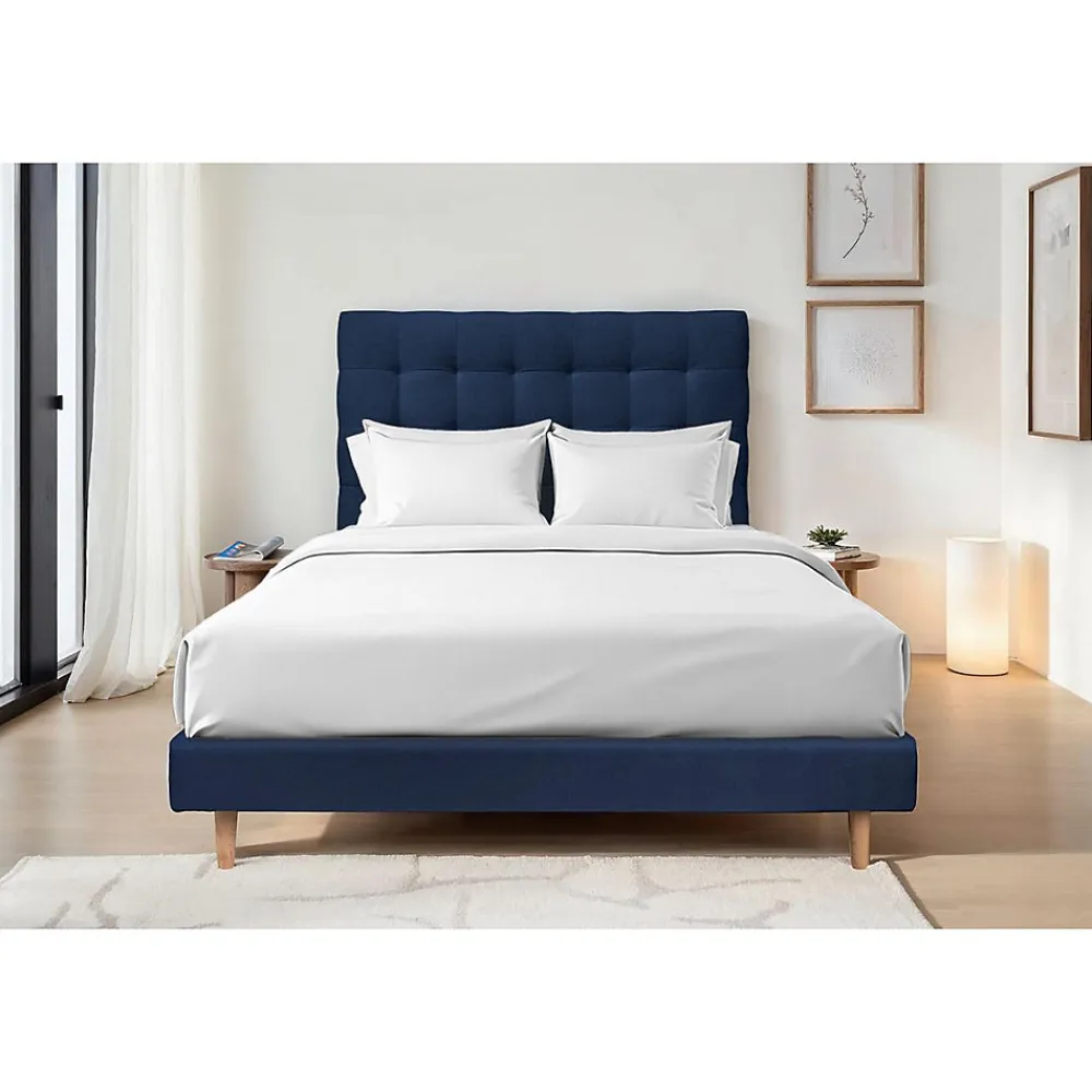Lit avec tête de lit capitonnée velours et sommier - Lit en bois massif>Sommeil De Plomb Best