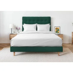 Lit avec tête de lit capitonnée velours et sommier kit - Lit en bois massif>Sommeil De Plomb
