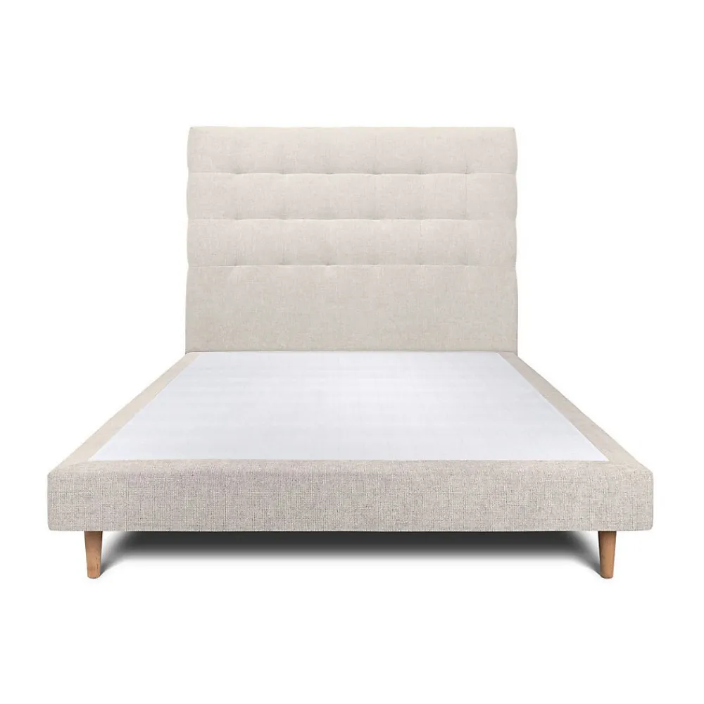 Lit avec tête de lit capitonnée tissu et sommier tapissier - Lit en bois massif>Sommeil De Plomb Outlet