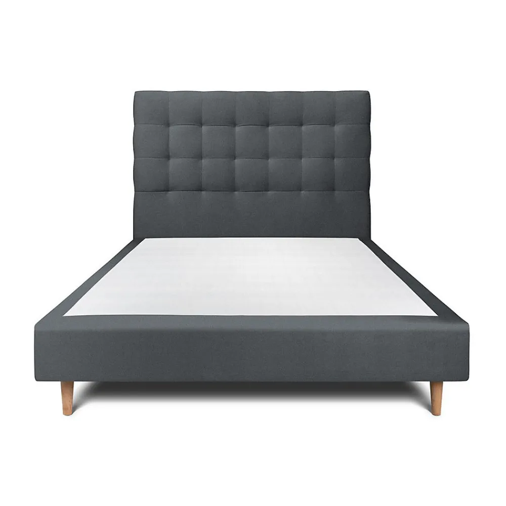 Lit avec tête de lit capitonnée velours et sommier - Lit en bois massif>Sommeil De Plomb Hot