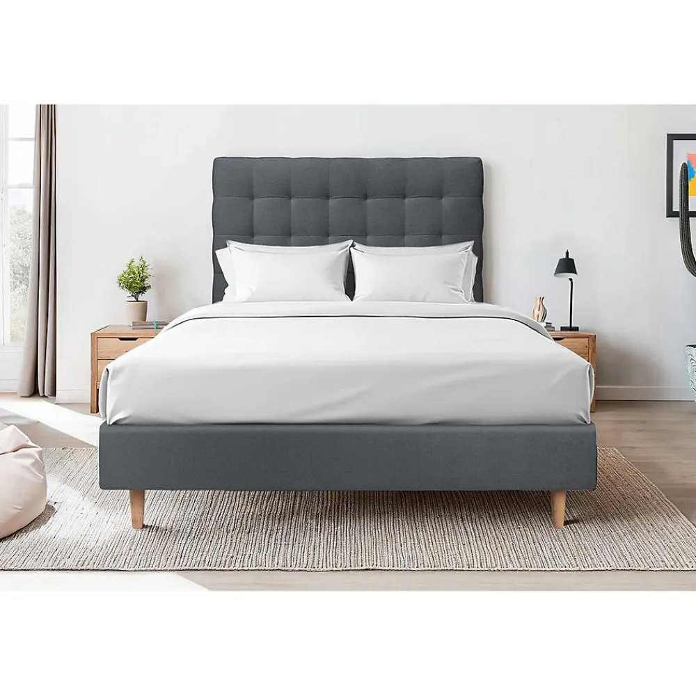 Lit avec tête de lit capitonnée velours et sommier - Lit en bois massif>Sommeil De Plomb Hot