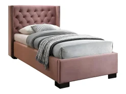 Lit avec tête de lit capitonnée - 90 x 200 cm - Velours rose - MASSIMO II>Vente-unique Hot