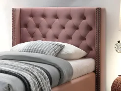 Lit avec tête de lit capitonnée - 90 x 200 cm - Velours rose - MASSIMO II><noscript><img width=