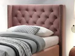 Lit avec tête de lit capitonnée - 90 x 200 cm - Velours rose - MASSIMO II><noscript><img width=