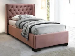 Lit avec tête de lit capitonnée - 90 x 200 cm - Velours rose - MASSIMO II><noscript><img width=