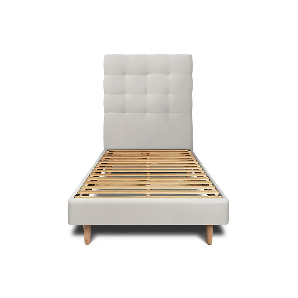 Lit avec tête de lit capitonnée velours et sommier kit - Lit en bois massif>Sommeil De Plomb Sale