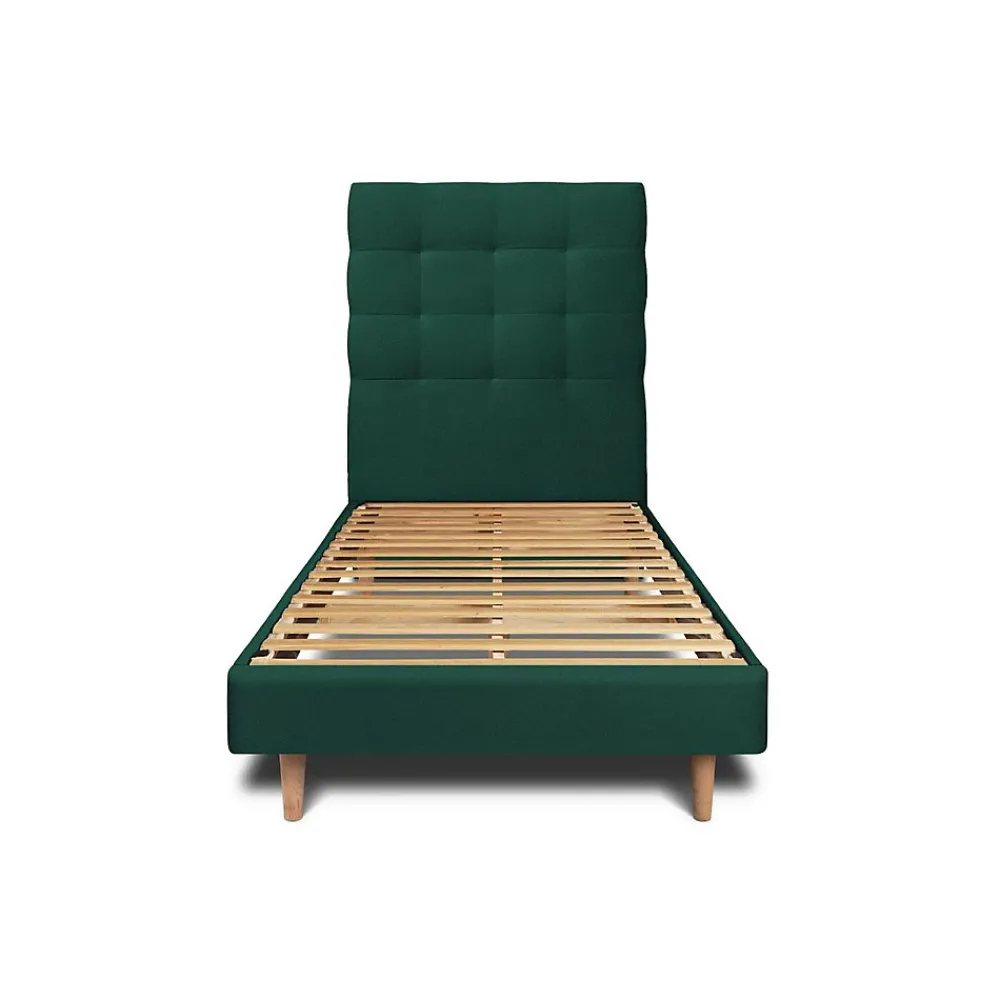 Sommeil De Plomb Lit avec tête de lit capitonnée velours et sommier kit - Lit en bois massif* Lit Simple