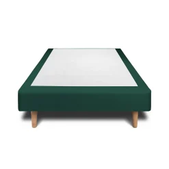 Lit avec tête de lit capitonnée velours et sommier - Lit en bois massif><noscript><img width=