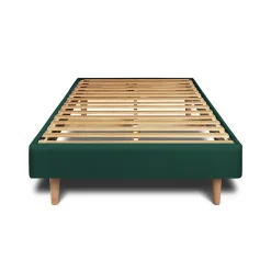 Lit avec tête de lit capitonnée velours et sommier kit - Lit en bois massif><noscript><img width=