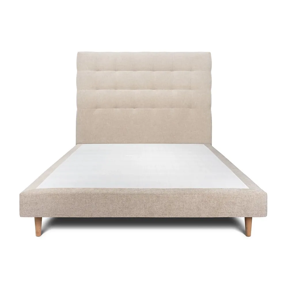 Sommeil De Plomb Lit avec tête de lit capitonnée tissu et sommier tapissier - Lit en bois massif* Lit Double