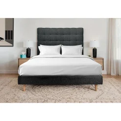 Sommeil De Plomb Lit avec tête de lit capitonnée et sommier tapissier - Lit en bois massif* Lit Double