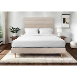 Lit avec tête de lit lignes tissu et sommier tapissier - Lit en bois massif>Sommeil De Plomb New