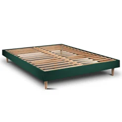 Sommeil De Plomb Lit avec tête de lit lignes velours et sommier kit - Lit en bois massif* Lit Double