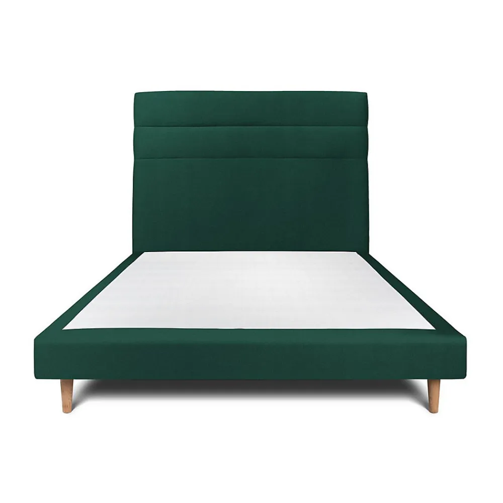 Lit avec tête de lit lignes velours et sommier tapissier - Lit en bois massif>Sommeil De Plomb New