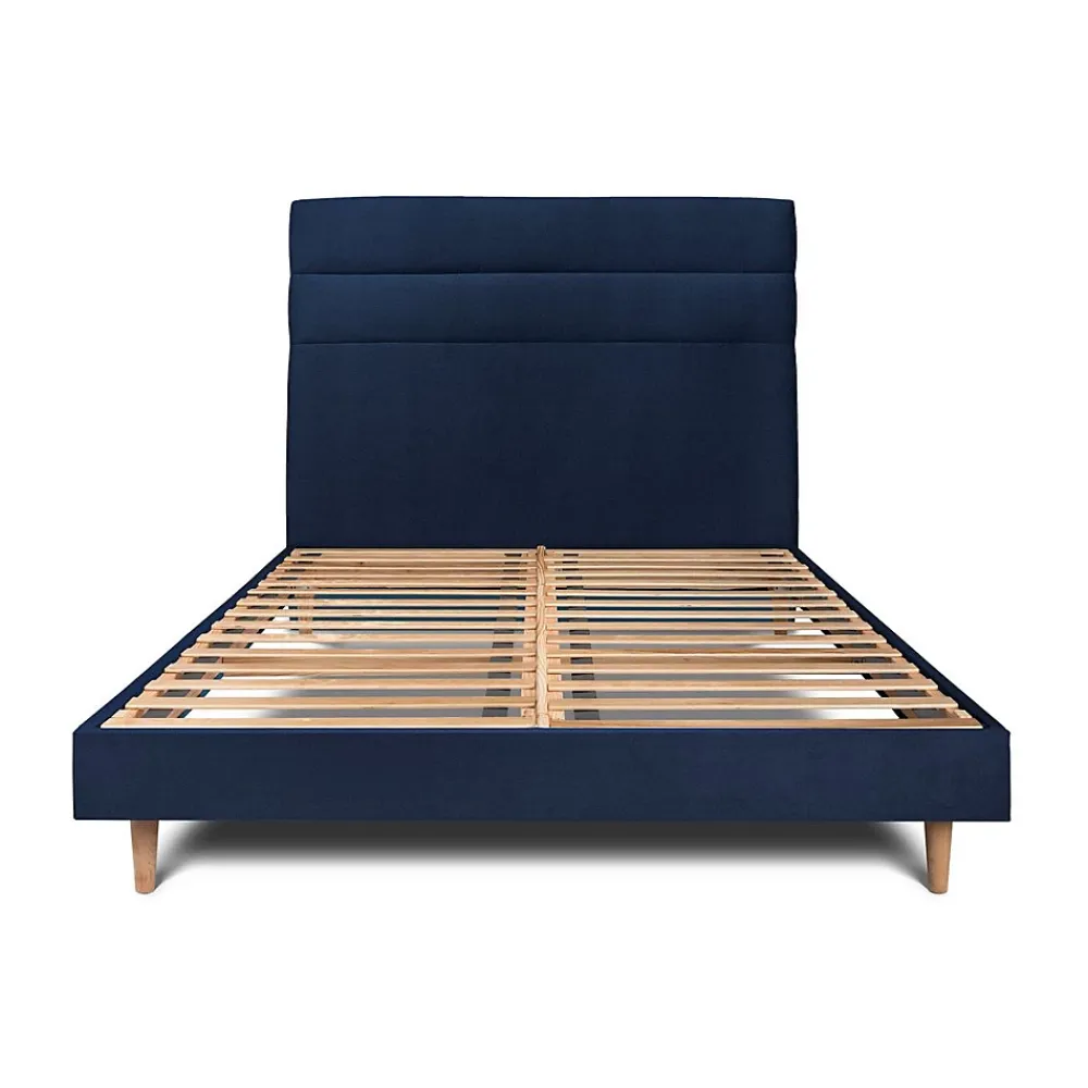 Sommeil De Plomb Lit avec tête de lit lignes velours et sommier kit - Lit en bois massif* Lit Simple