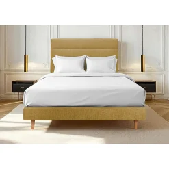 Lit avec tête de lit lignes tissu et sommier tapissier - Lit en bois massif>Sommeil De Plomb Best