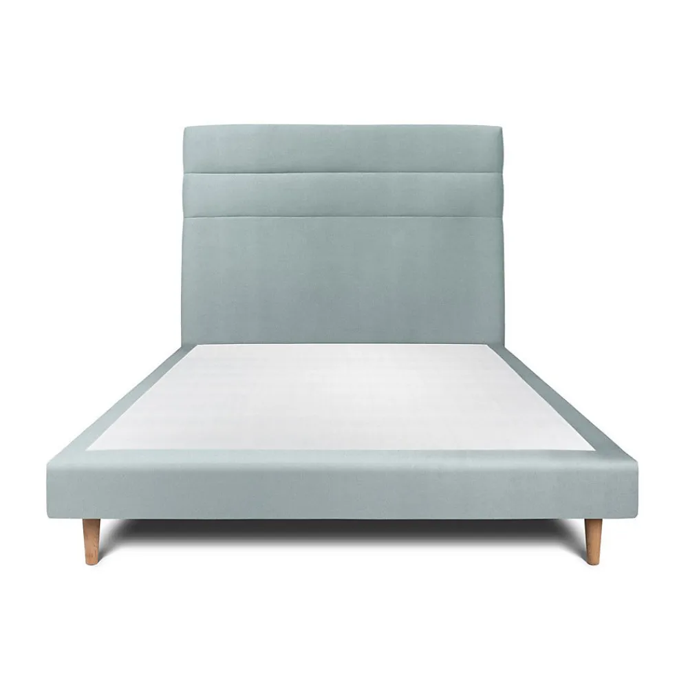 Lit avec tête de lit lignes velours et sommier tapissier - Lit en bois massif>Sommeil De Plomb Sale
