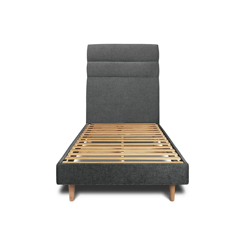 Lit avec tête de lit lignes tissu et sommier kit - Lit en bois massif>Sommeil De Plomb Outlet