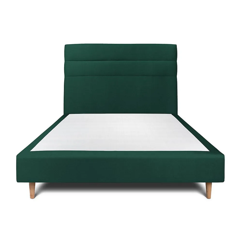 Lit avec tête de lit lignes velours et sommier tapissier - Lit en bois massif>Sommeil De Plomb Outlet