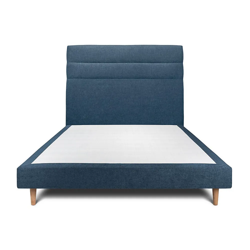 Lit avec tête de lit lignes tissu et sommier tapissier - Lit en bois massif>Sommeil De Plomb Outlet