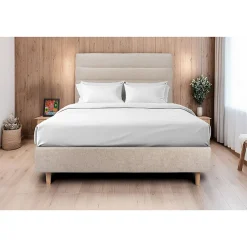 Lit avec tête de lit lignes tissu et sommier tapissier - Lit en bois massif>Sommeil De Plomb Discount
