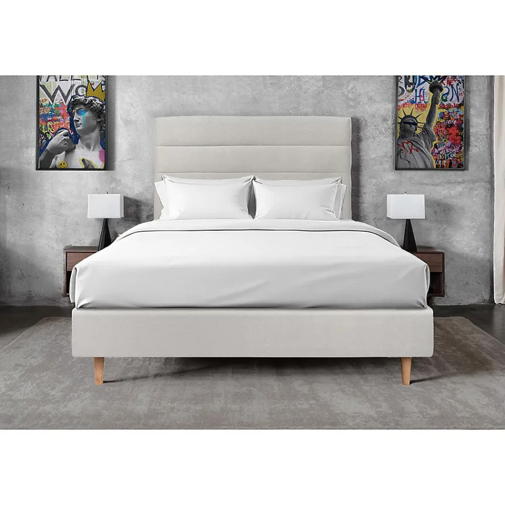 Lit avec tête de lit lignes velours et sommier tapissier - Lit en bois massif>Sommeil De Plomb Clearance
