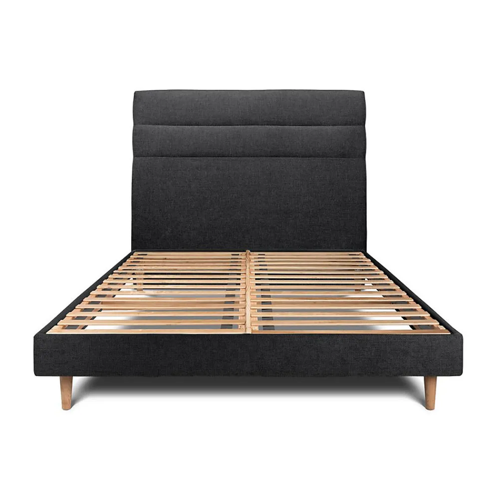 Lit avec tête de lit lignes tissu et sommier kit - Lit en bois massif>Sommeil De Plomb Discount