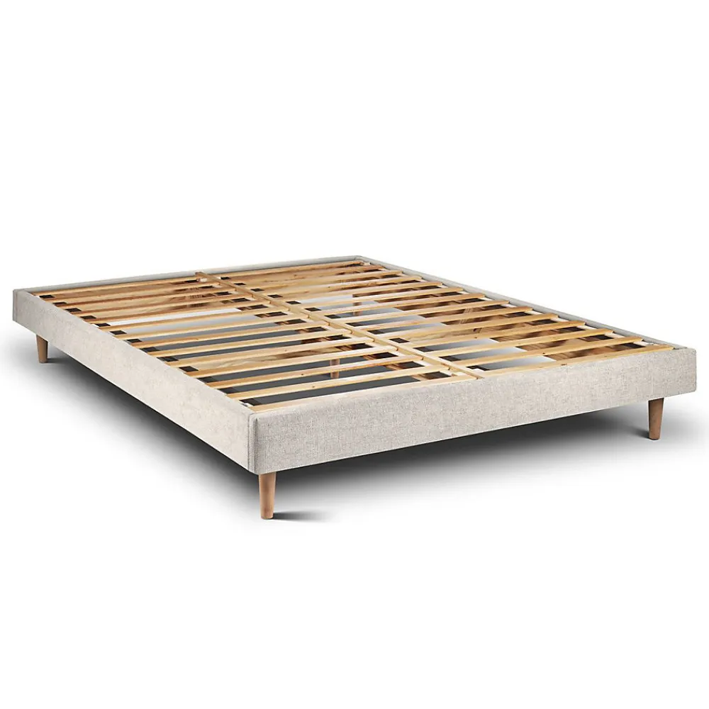 Lit avec tête de lit lignes tissu et sommier kit - Lit en bois massif>Sommeil De Plomb